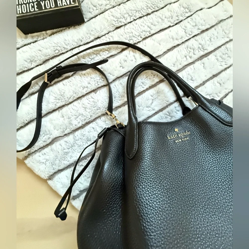 kate spade Black Pebbled Leather Tote with Top Handles - Picture 5 of 8
